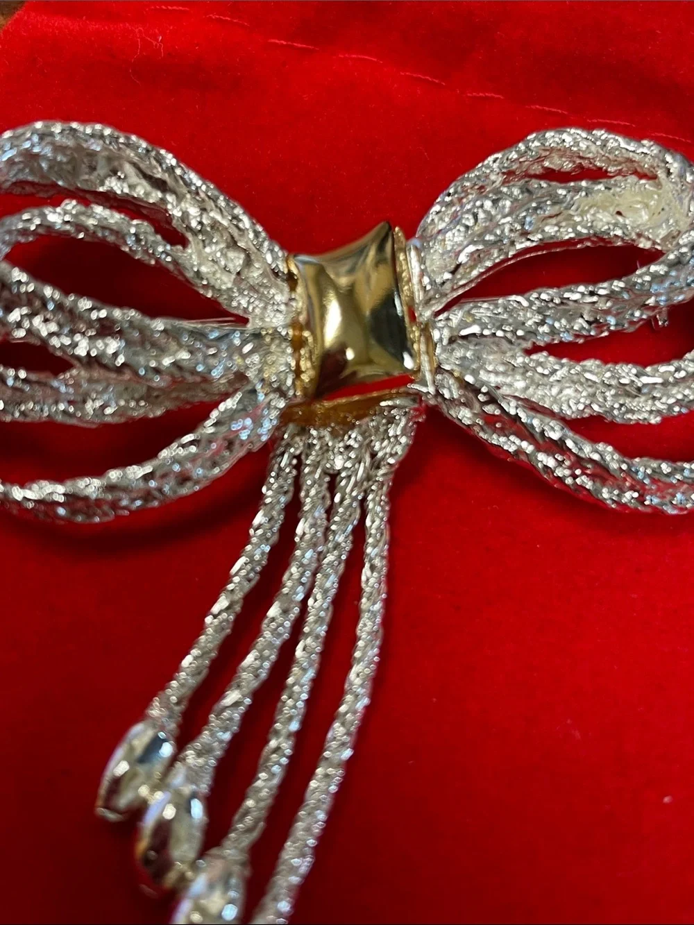 Gold and Silver Bow Brooch